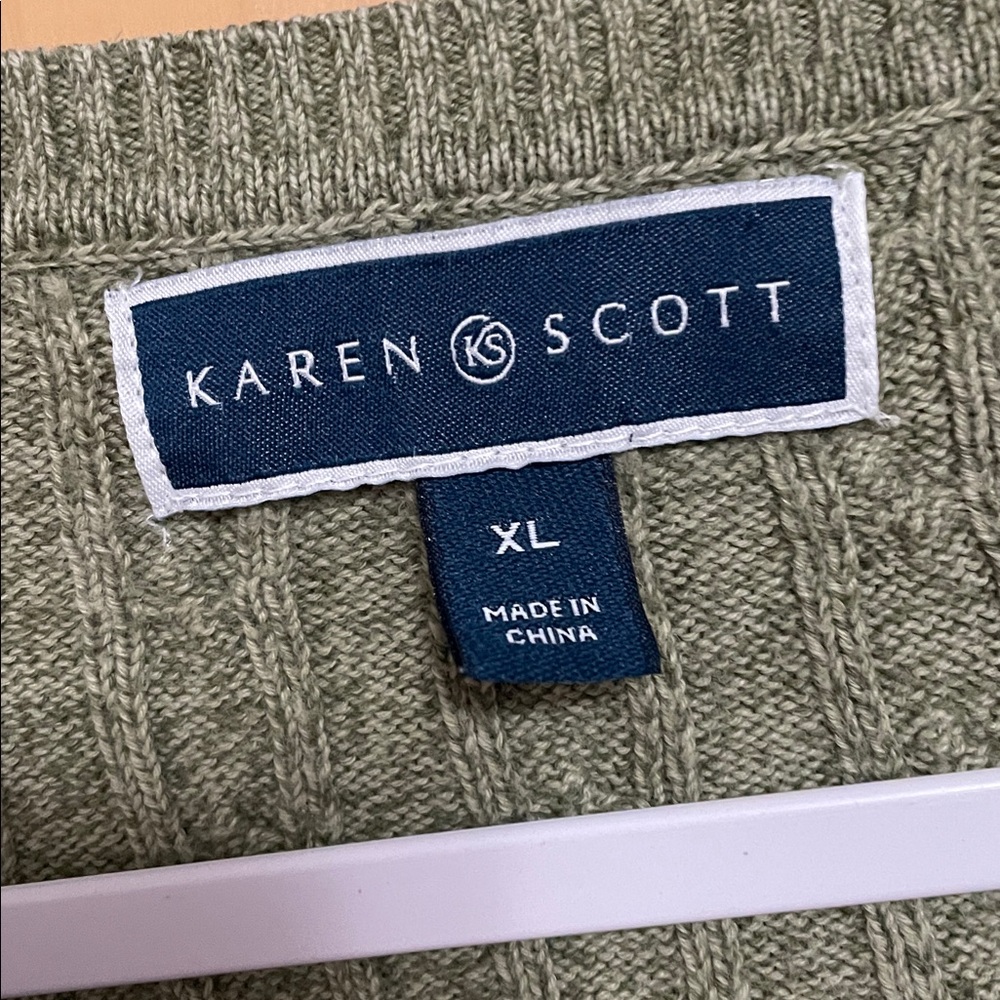 Karen Scott Olive Green Cable Knit Sweater size XL crew neck - Picture 3 of 4